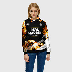 Толстовка-худи женская Real Madrid legendary sport fire, цвет: 3D-черный — фото 2