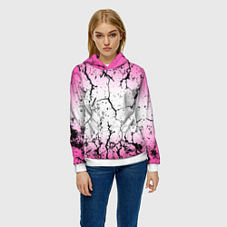 Толстовка-худи женская Текстура чёрных трещин на розовом переливе, цвет: 3D-белый — фото 2