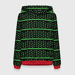 Толстовка-худи женская Зелёные круги и полосы, цвет: 3D-красный