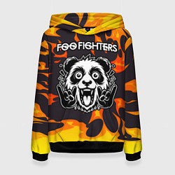 Толстовка-худи женская Foo Fighters рок панда и огонь, цвет: 3D-черный