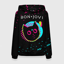 Толстовка-худи женская Bon Jovi - rock star cat, цвет: 3D-черный