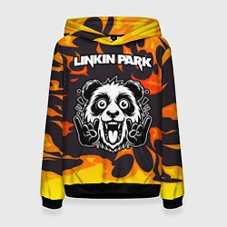 Толстовка-худи женская Linkin Park рок панда и огонь, цвет: 3D-черный