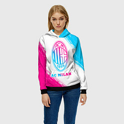 Толстовка-худи женская AC Milan neon gradient style, цвет: 3D-черный — фото 2