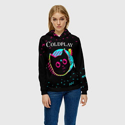 Толстовка-худи женская Coldplay - rock star cat, цвет: 3D-черный — фото 2