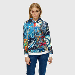 Толстовка-худи женская Космические обитатели на дениме, цвет: 3D-белый — фото 2