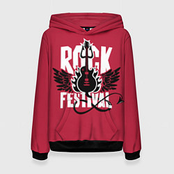 Толстовка-худи женская Рок фестиваль - гитара, цвет: 3D-черный
