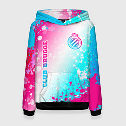 Толстовка-худи женская Club Brugge neon gradient style вертикально, цвет: 3D-черный