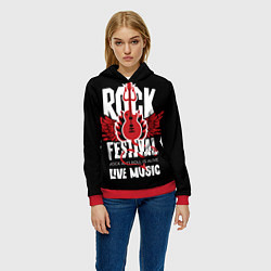 Толстовка-худи женская Rock festival - live music, цвет: 3D-красный — фото 2