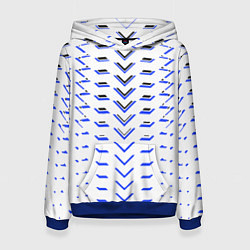Толстовка-худи женская Чёрные и синие полосы на белом фоне, цвет: 3D-синий