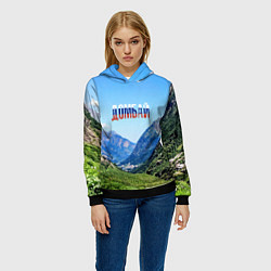 Толстовка-худи женская Домбай в цветах флага России, цвет: 3D-черный — фото 2