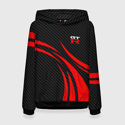 Толстовка-худи женская GTR Nissan - Carbon and red, цвет: 3D-черный