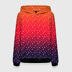 Толстовка-худи женская Градиент оранжево-фиолетовый со звёздочками, цвет: 3D-черный