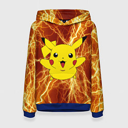 Толстовка-худи женская Pikachu yellow lightning, цвет: 3D-синий