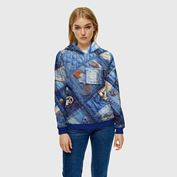 Толстовка-худи женская Vanguard jeans patchwork - ai art, цвет: 3D-синий — фото 2