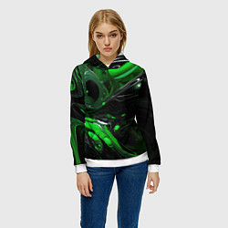 Толстовка-худи женская Green dark abstract geometry style, цвет: 3D-белый — фото 2
