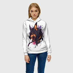 Толстовка-худи женская Демонический волк, цвет: 3D-белый — фото 2