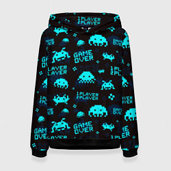 Толстовка-худи женская Game over 1 player 2 player, цвет: 3D-черный