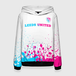 Толстовка-худи женская Leeds United neon gradient style посередине, цвет: 3D-черный