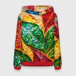 Толстовка-худи женская Яркая мозаика с разноцветным абстрактным узором и, цвет: 3D-красный