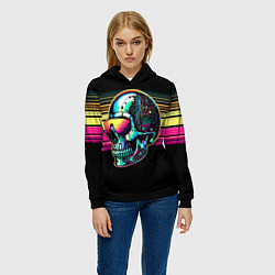 Толстовка-худи женская Cyber skull - ai art fantasy, цвет: 3D-черный — фото 2
