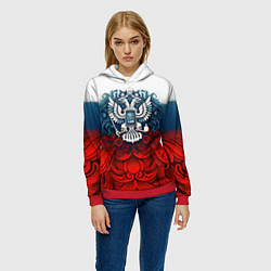 Толстовка-худи женская Триколор и герб Росссия, цвет: 3D-красный — фото 2