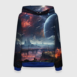 Толстовка-худи женская Фантастическая планета внутри космоса, цвет: 3D-синий