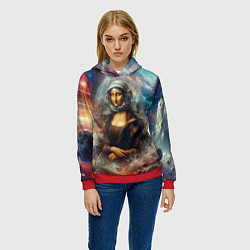 Толстовка-худи женская Мона Лиза в открытом космосе - нейросеть, цвет: 3D-красный — фото 2