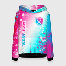 Толстовка-худи женская West Ham neon gradient style вертикально, цвет: 3D-черный