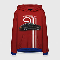 Толстовка-худи женская Ретро автомобиль Porsche, цвет: 3D-синий
