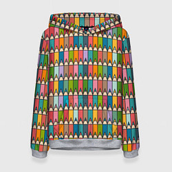 Толстовка-худи женская Паттерн с цветными карандашами, цвет: 3D-меланж