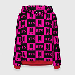 Толстовка-худи женская BTS pattern pink logo, цвет: 3D-красный