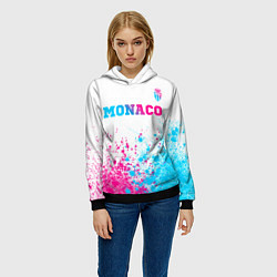 Толстовка-худи женская Monaco neon gradient style посередине, цвет: 3D-черный — фото 2