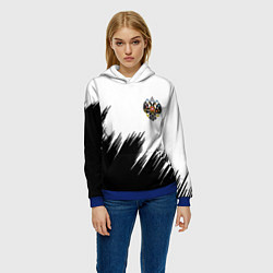 Толстовка-худи женская Герб РФ просто краски, цвет: 3D-синий — фото 2