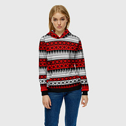 Толстовка-худи женская Норвежский узор с деревьями и цветками, цвет: 3D-черный — фото 2