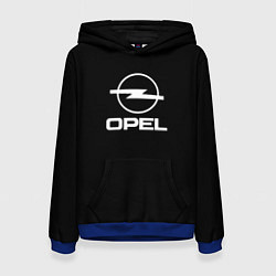 Толстовка-худи женская Opel logo white, цвет: 3D-синий