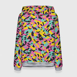 Толстовка-худи женская Пиксельный камуфляжный паттерн в неоновых цветах, цвет: 3D-меланж
