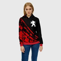 Толстовка-худи женская Peugeot sport grunge, цвет: 3D-красный — фото 2