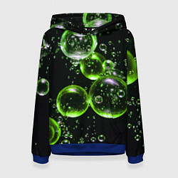 Толстовка-худи женская Зеленые пузыри на черном, цвет: 3D-синий