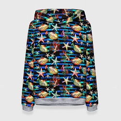 Толстовка-худи женская Морская жизнь под водой паттерн, цвет: 3D-меланж