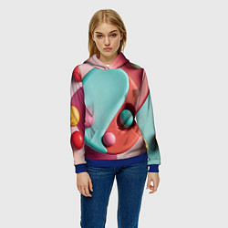 Толстовка-худи женская Пластилиновый медальон с шариками, цвет: 3D-синий — фото 2