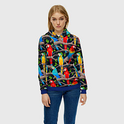 Толстовка-худи женская Попугай какаду узор, цвет: 3D-синий — фото 2