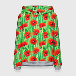 Толстовка-худи женская Маковый узор, цвет: 3D-меланж