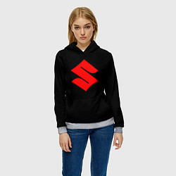 Толстовка-худи женская Suzuki red logo, цвет: 3D-меланж — фото 2