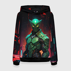 Толстовка-худи женская Зелёный боевой киборг, цвет: 3D-черный