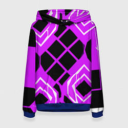 Толстовка-худи женская Чёрные квадраты и белые полосы на фиолетовом фоне, цвет: 3D-синий