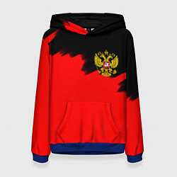 Толстовка-худи женская Россия красные краски, цвет: 3D-синий