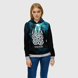 Толстовка-худи женская Символ оберег лапа волка - волчья тропа, цвет: 3D-меланж — фото 2