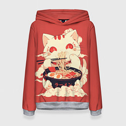 Толстовка-худи женская Japanese cat eats ramen, цвет: 3D-меланж