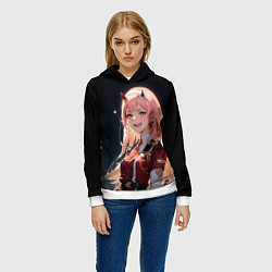 Толстовка-худи женская Милый во франксе - zero two, цвет: 3D-белый — фото 2