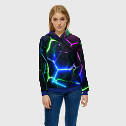 Толстовка-худи женская Микс из разломленных плит и неоновое свечения, цвет: 3D-синий — фото 2